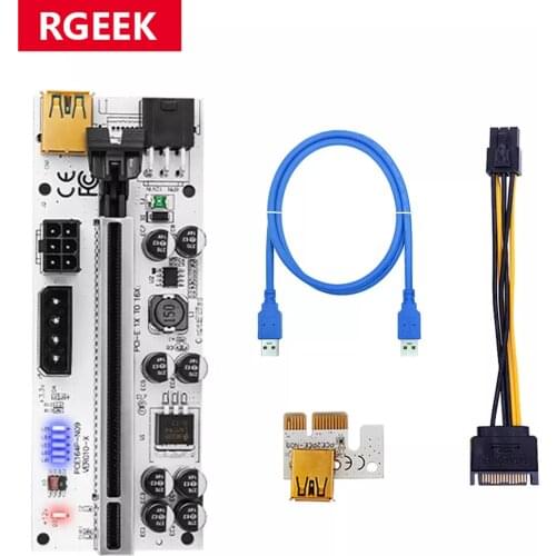 RGeek New PCI-E Riser Ver010 PCI Express Riser 1X 4x 8x 16x Extender Adapter Card SATA 15pin to 6Pin for GPU Video Card Mining