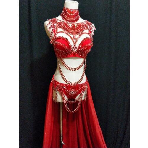 Stage wear Prom Sexy Sequin Gold Rhinestone Outfit Bra Short Skirt Crystal Design Party Dress Dj Female Singer Nightclub Costume