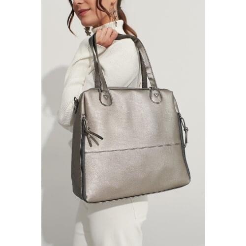 Silver Women 'S Zipper Detail Shoulder Bag Stylish Modern Design Good Quality String & Woven Fashion