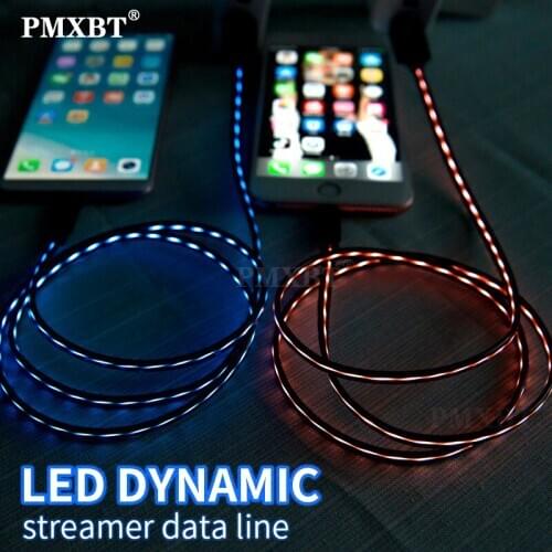 Streamer LED Glow Flowing Charger Cable Luminous Lighting Charging Micro USB For Samsung Huawei Xiaomi Android Phone Wire Cord