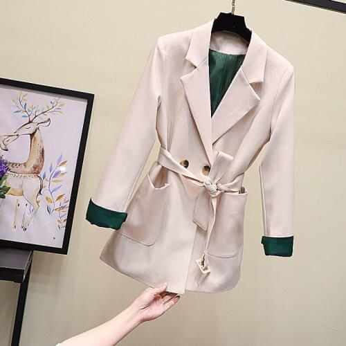 Spring Autumn Women New Small Suit Coat Female Korean Belt Blazer Feminine Casual Solid color Outcoat Coat Women Clothing A21