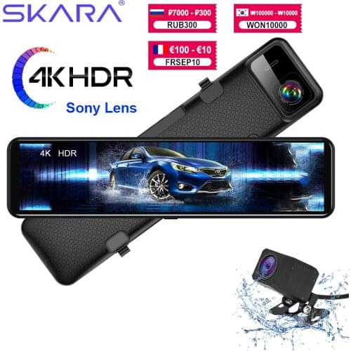 Dash Cam 12 Inch Touch Screen Car DVR Rearview Mirror 4K front and 1080P rear Dual Lens Camera Night Vision Auto Video Recorder