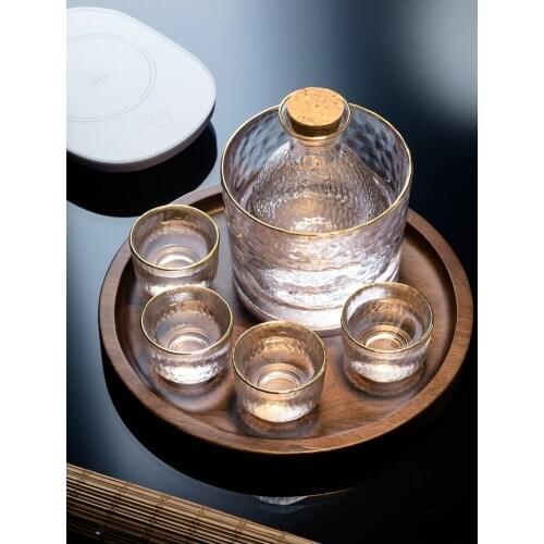 Japanese Sake Pot Set Golden Edge Glass Sake Bottle Set Rice Wine Vodka Wine Cup Flasks Liquor Glasses Barware Wedding Gifts