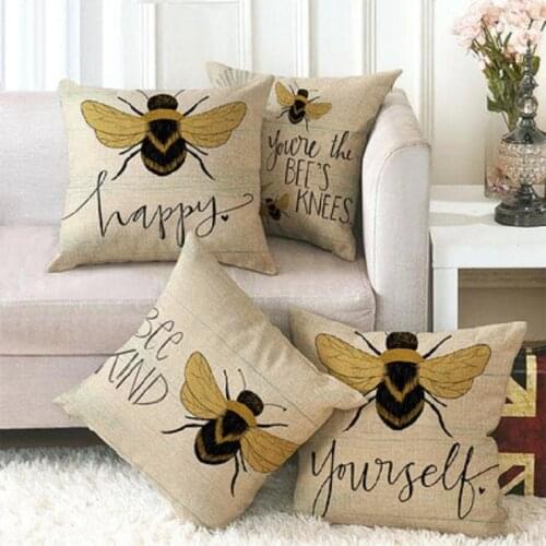 Letter yellow, little bee, art design, small and fresh, pillowcase, cushion cover, sofa, car, home decoration