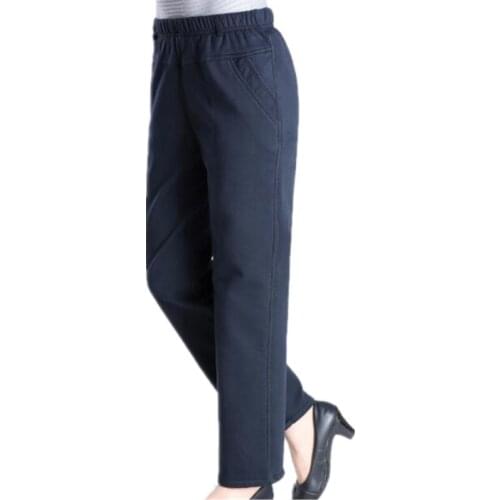 Fall winter middle-aged women pants elastic high waist pants plus velvet warm casual solid color pants women Straight pantsAS872