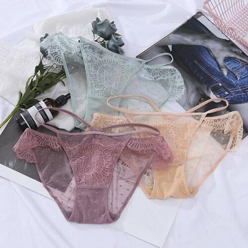 Female Underwear Cute Thong Panties Sexy Lingerie Seamless Women Transparent Lace Panty Eyelash Thongs See Through String New