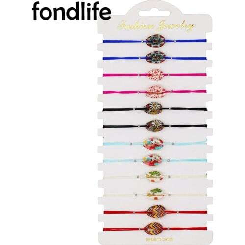 Boho Cowrie Seashell Sun Flower Print 12pcs Wholesale Bracelet Bohemian Rope Braided Summer Beach Surf Shells Jewelry Gift