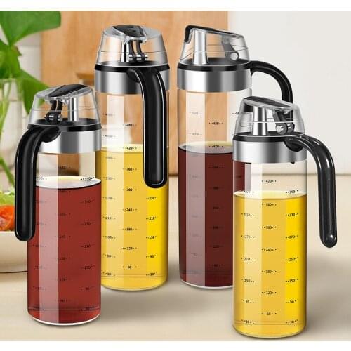 2PCS Large Olive Oil Dispenser Bottle Auto Flip Condiment Container Automatic Cap and Leakproof Vinegar Glass Cruet