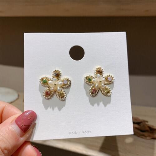 2020 Korea new design fashion first high-quality handmade crystal chain freshwater pearl flower summer style female earrings
