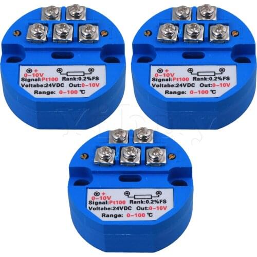 3 x Plastic DC24V PT100 Temperature Sensor Transmitter 0-10V Accessory