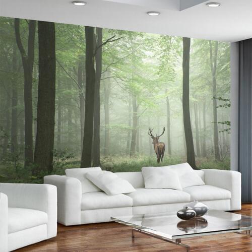 3D Mural Wallpaper Modern Forest Tree Fog Elk Background Wall Painting Living Room TV Sofa Study Home Decor Vintage Wall Papers