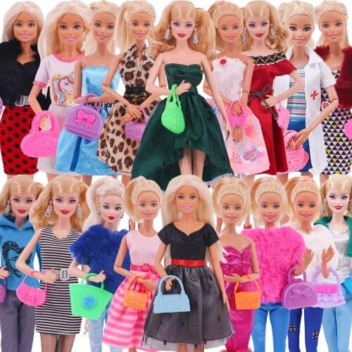 4Pcs Barbies Clothes=2*Doll Clothes+2*Bags Dsiney Elsa Dress freeshipping For Barbie Doll Accessories Outfit Girl`s Toy Russia