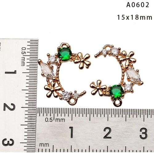 4PCS /Lot 18MM Brass with Colorful Zircon18k Gold Plated Moon Charms Pendants Connect for Diy Earrings Necklace Jewelry Makings