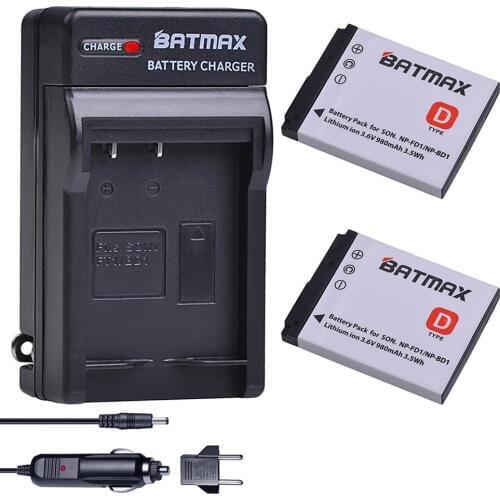 2Pcs 980mAh NP-FD1 NP-BD1 NP BD1 FD1 Battery+Wall Charger For sony DSC T300 TX1 T900 T700 T500 T200 T77 T900 T90 T70 T2 G3 S930