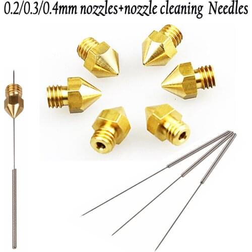 Anet 0.2/0.3/0.4mm 6pcs 3d printer nozzles+3pcs nozzle Lengthened extruder Cleaner Drill Bits tools for 3d printer parts