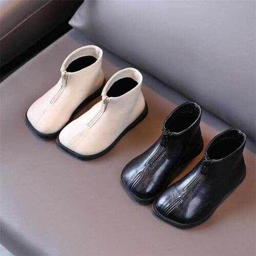 Girls Martin Boots Genuine Leather 2021 New Autumn Childrens Shoes Square Toe Zip Design Fashion Toddler Kids Boots 21-33