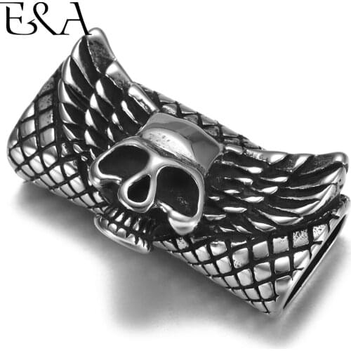 Stainless Steel Punk Wing Skull Slider Beads 12*6mm Hole Slide Charms for Men Leather Bracelet Jewelry Making DIY Accessories