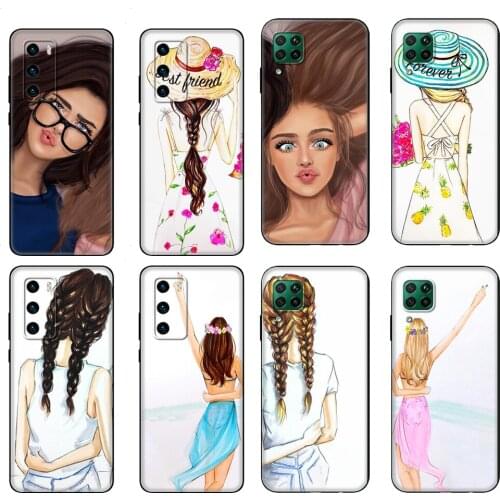 Black tpu Case For Huawei P30 Lite P30 Pro P40 Case For Huawei P40 LITE E P Smart Case Girls Brunette Blonde Best Friends BFF