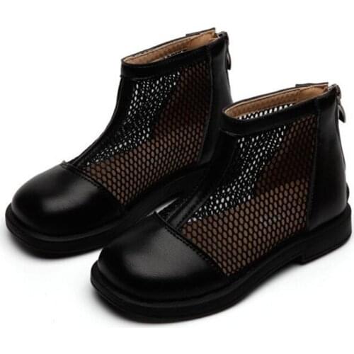 Children Shoes Net Boots 2021 Summer New Hollow Martin Boots Girls Sandals Breathable Leather Short Boot