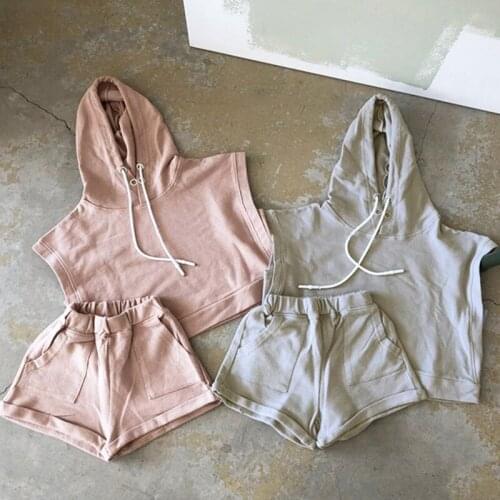 Children Pure Color Clothing Sets Korean Style Pink Grey Boys Hoodie + Shorts Children Clothes Girl Kids Infant Cotton Clothes