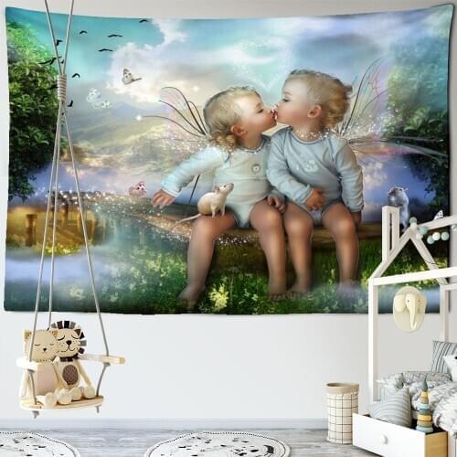 Baby Genie Tapestry Fairy Butterfly Wings Wall Hanging Bohemian Home Decoration Wall Blanket Babys Room Bedroom Decoration