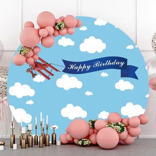 DAWNKNOW Round Circle Elastic Photography Background Backdrop Cartoon Cloud Baby Birthday Party Decoration Photo Live Studio
