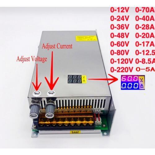 Digital display Switching Power Supply 1000W Adjustable transformer AC 220V 110V To DC 12v 24v 36v 48v 60v 80v LED Laser Driver