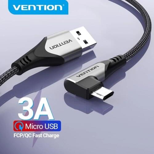 Vention Micro USB Cable 3A Fast Charging Data Cord for Xiaomi Huawei Samsung 90 Degree Right Angle Mobile Phone USB Charger Wire