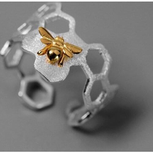 2021 Hot Trendy Beehive Hollow Opening Rings For Women Silver Color Adjustable Female Jewelry Birthday Party Valentine Gifts