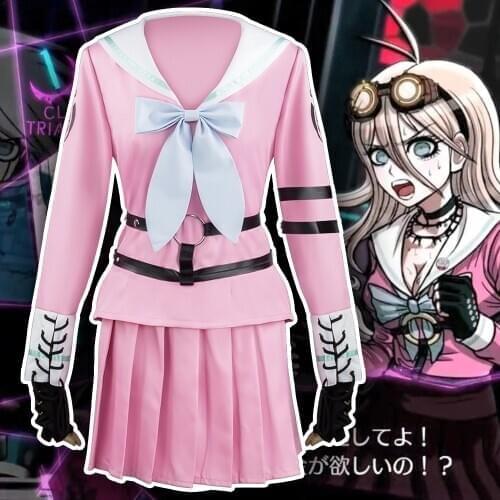 12PCS Danganronpa V3 Killing Harmony Iruma Miu Cosplay Costume Props Anime Game Woman party dress School Uniform outfit+eyeglass