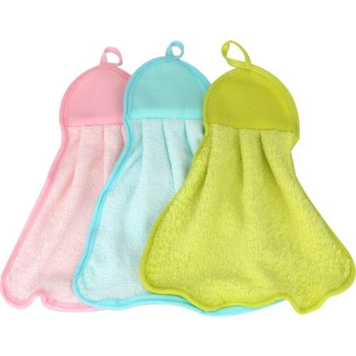 Eco-friendly Can Be Hung Hanging Hand Towels No Lint Soft Coral Velvet Water Absorption Candy Colors Dishcloths Kitchen Cloth