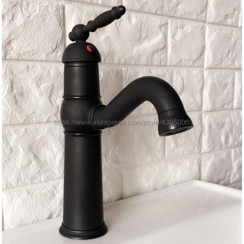Black Oil Rubbed Brass Bathroom Basin Faucet Single Handle Swivel Spout Vessel Sink Mixer Tap Bnf365