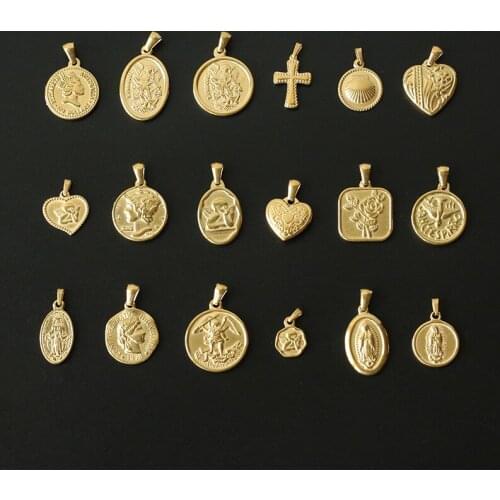 Hot Portrait Coin Cross Heart Angel Vintage Pendant DIY Accessories 18K Gold Plated Stainless Steel Multiple Options DIY Jewelry