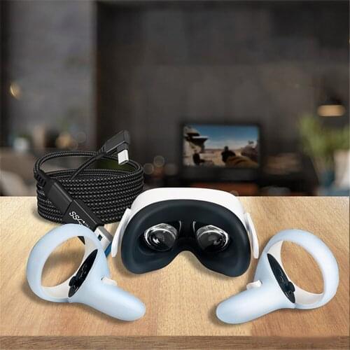 Eye Mask Handle/Grip Silicone Case Protective Cover Data Cable Set For Oculus Quest 2 VR Glasses