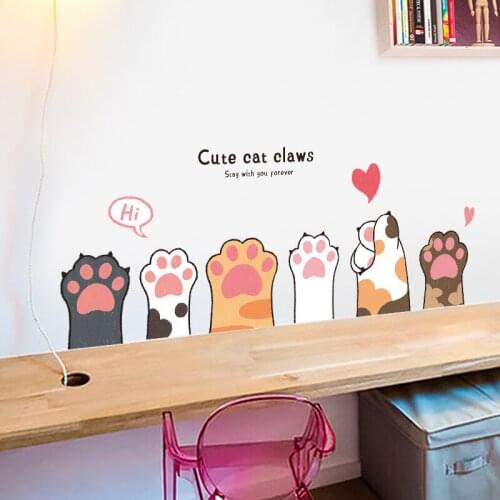 Cute Cat Claws Wall Stickers for Kids room Children Bedroom Wall Decor Desktop Cupboard Decor Sticker Removable Vinyl Sticker