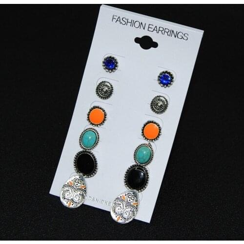 European and American jewelry fashion round retro totem stone punk bohemian variety of 6 pairs of earrings