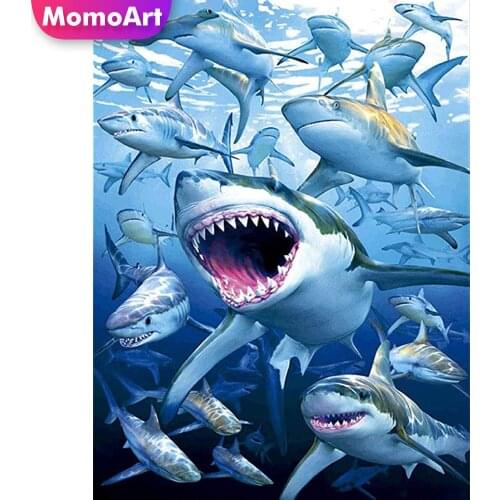 MomoArt Diamond Painting Shark Animal New Arrival Diamond Mosaic Sea Full Drill Square Embroidery Cross Stitch Handmade Gift