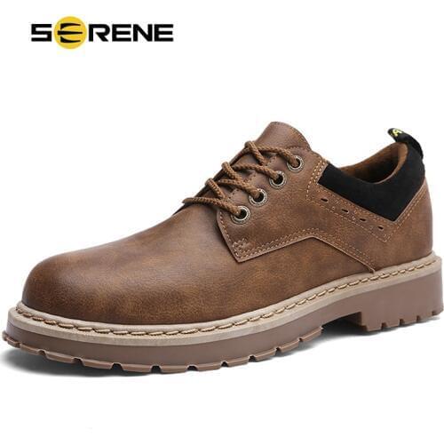 SERENE Brand New Mens Boots Mens Leisure Warm Shoes Men Casual Leather Martins Boots Male Winter Retro Black Brown Tooling Shoe