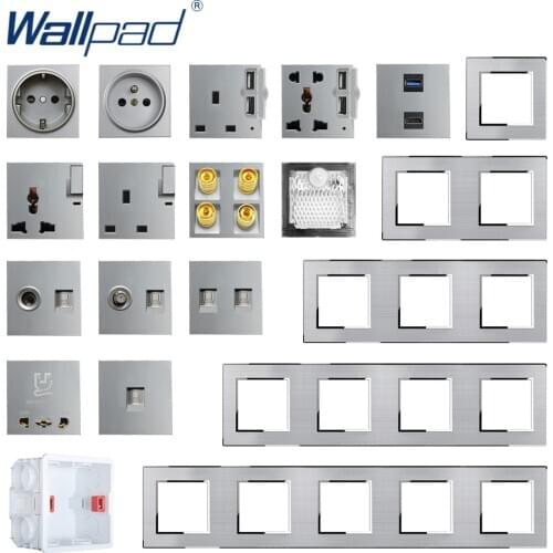 Wallpad DIY Module Grey Stainless Steel Panel Wall Power Socket Electrical Outlet S6 Function Key Free Combination