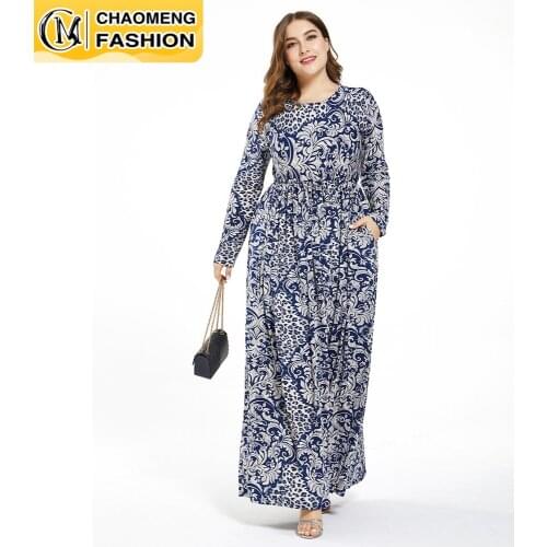 New Design Print Floral Long Sleeve Plus Size Casual Women Maxi Dress Bohemian Clothing America Europe Africa Elegant Femme Robe