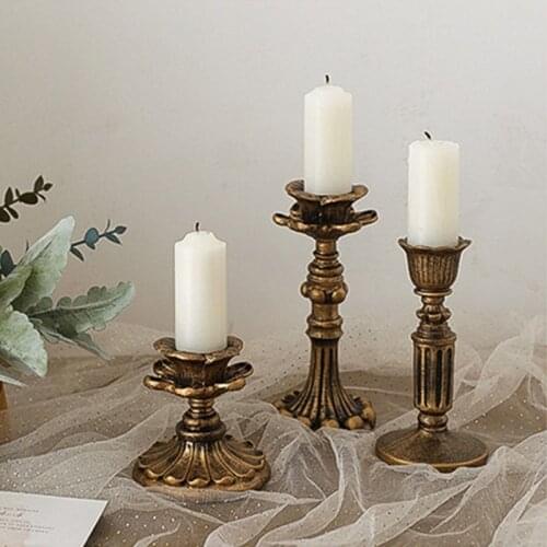 Vintage Golden Resin Candlestick Photo Props Party Holiday Desktop Candle Stand Utensils Wedding Decoration Table Centerpieces