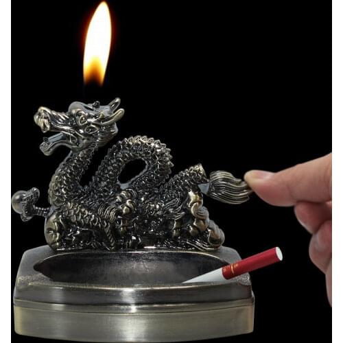 Portable Dragon Ashtray With Refillable Gas Lighter Smoking Accessories Home Decorations Cigarette Ash tray Mens Gift WY70904