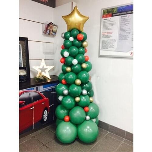 Navidad Latex Metal Silver Green Pentagram Balloon Garland Pillar Christmas Globos Tree Xsmas Party Decor For Home New Year 2021