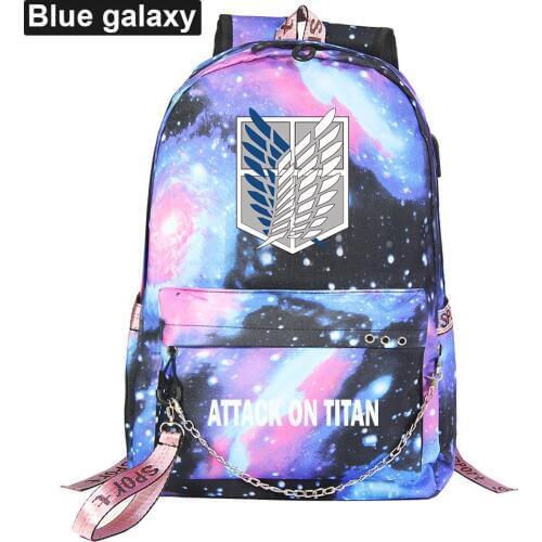 Attack on Titan Wing of Freedom USB Backpack School Bags Black Pink Mochila Travel Bags Laptop Chain Headphone USB Port Mochila