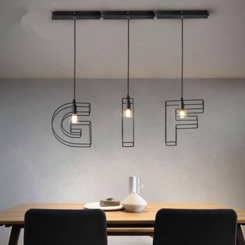 Nordic letter line black vintage pendant lights dining room LED bedroom living room kitchen hanging lamps Balcony deco lighting