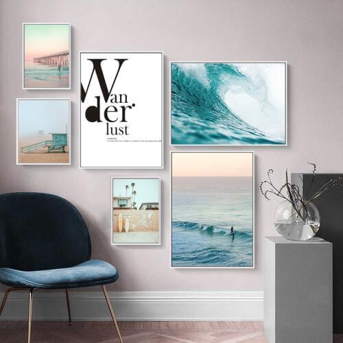 Scandinavian Travel Quote Canvas Poster Decoration Sea Wave Sufing Landscape Nordic Wall Art Print Painting Decorative Pictures