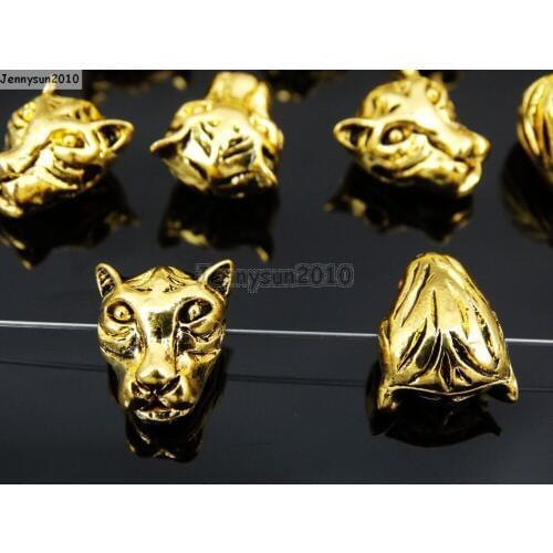 Solid Metal Vintage Tibetan Gold Tiger Head Bracelet Necklace Connector Charm Beads 50Pcs/Pack