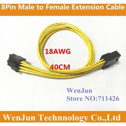 Top Selling Yellow color 18AWG PCI-E 8Pin to 8Pin male to female GPU extension Power cable with 40CM wire