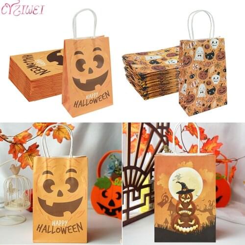 Halloween Decoration Gift Bags Paper Packaging Bag for Kids Treat or Trick Halloween Pumpkin Chocolate Candy Bag Party Supplies