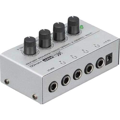 HA400 Headphone Amplifier 4-Channel Mini Audio Stereo Headphone Splitter with Power Adapter Audio Amplifier
